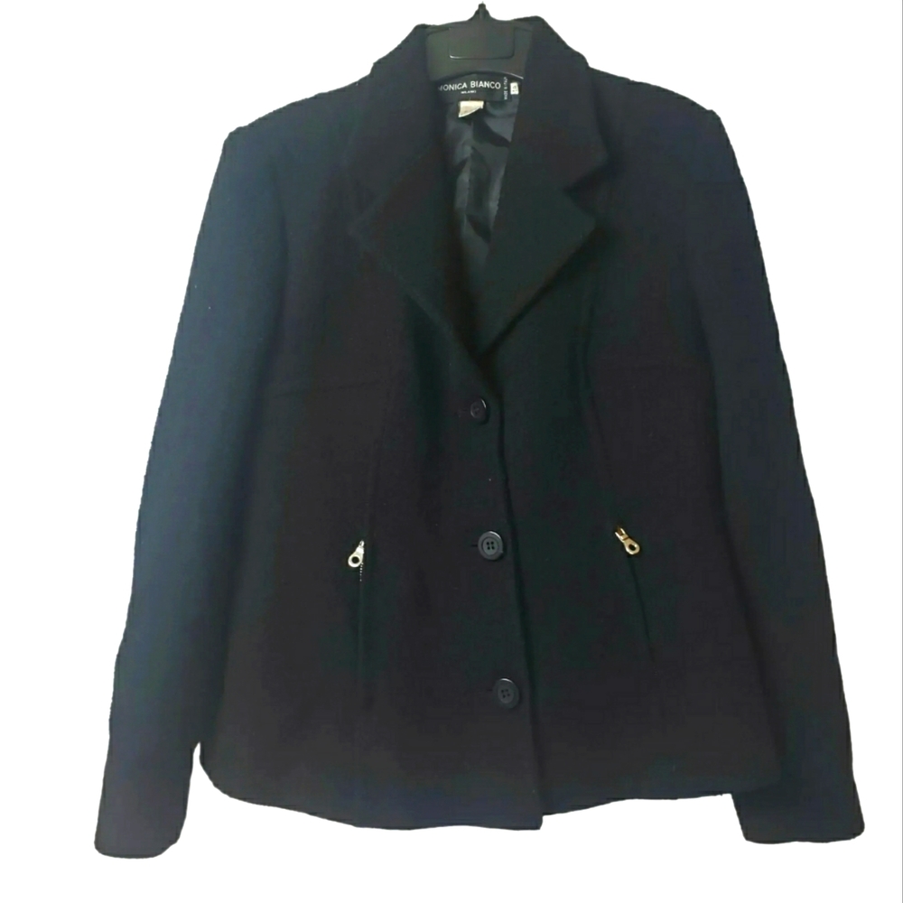 Monica Bianco  Women's Wool Jacket Size 10/46 Black Made in Italy Button Front